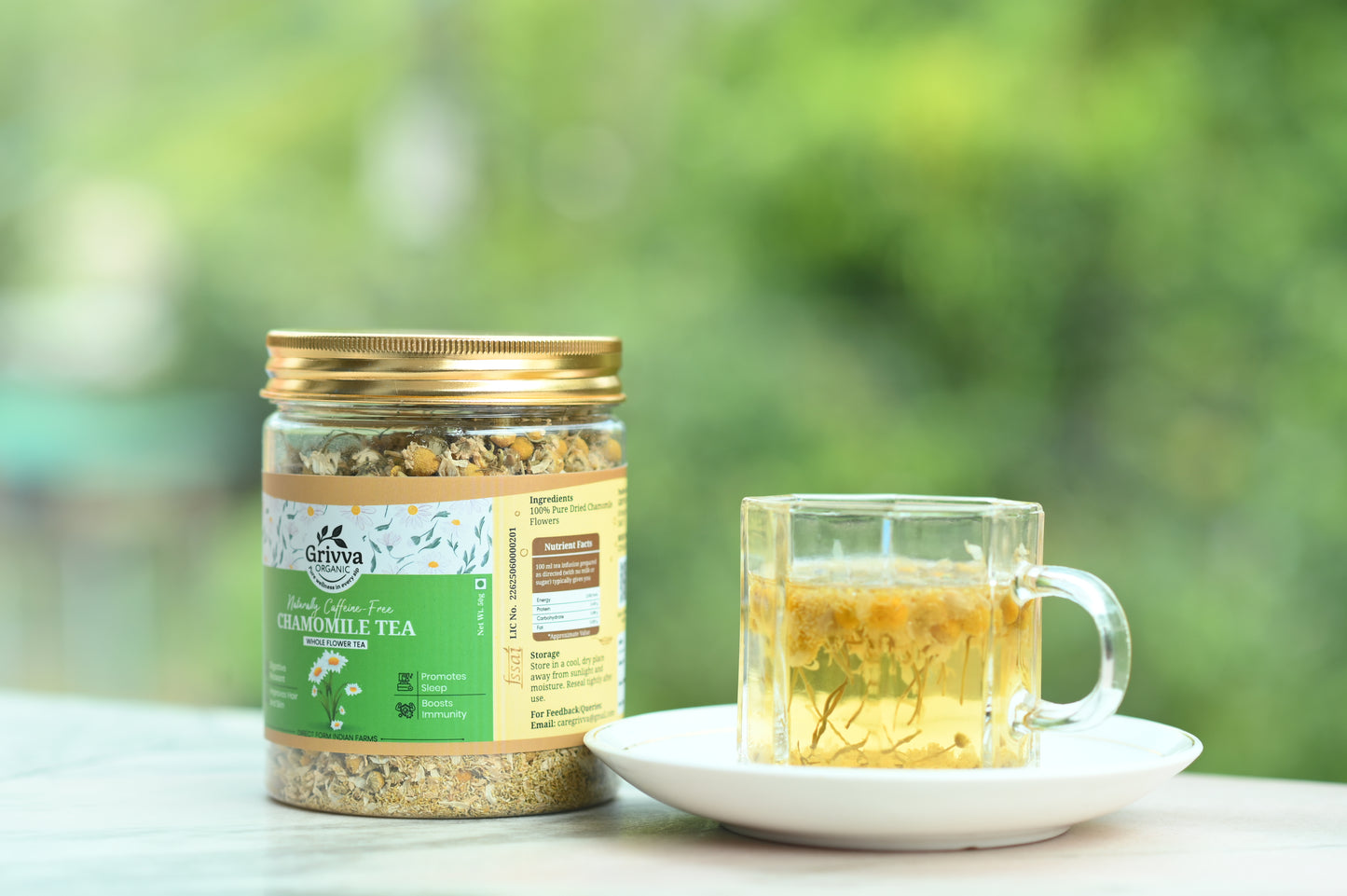 GRIVVA ORGANIC - 4 Combo - Chamomile tea (50g × 4 = 200g) | Stress Relief & Better Sleep| Loose Flower Tea | 100% Organic | Reusable Jar