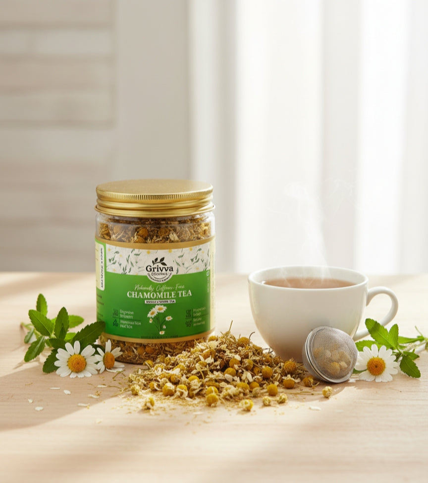 GRIVVA ORGANIC - 4 Combo - Chamomile tea (50g × 4 = 200g) | Stress Relief & Better Sleep| Loose Flower Tea | 100% Organic | Reusable Jar