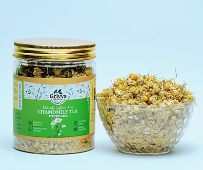 GRIVVA ORGANIC - 4 Combo - Chamomile tea (50g × 4 = 200g) | Stress Relief & Better Sleep| Loose Flower Tea | 100% Organic | Reusable Jar